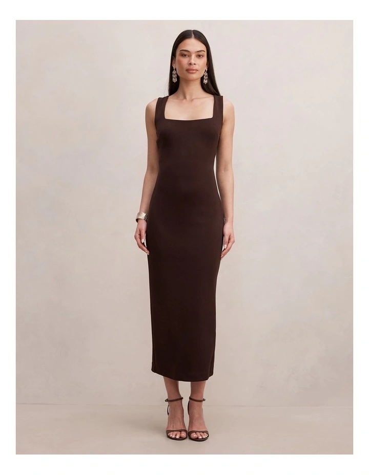 Shiloh Back Detailed Bodycon Dress in Chocolate image 1