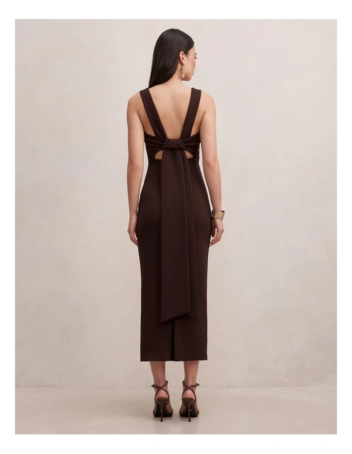 Shiloh Back Detailed Bodycon Dress in Chocolate image 2