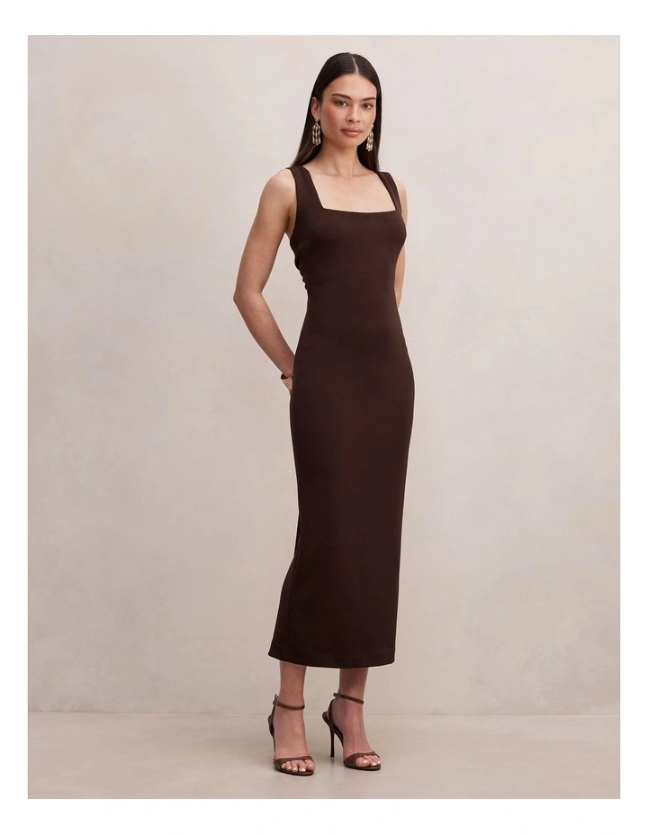Shiloh Back Detailed Bodycon Dress in Chocolate image 3