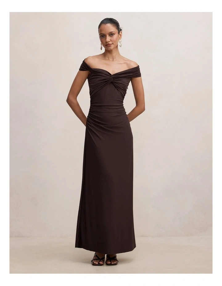 Daisy Bardot Maxi Dress in Chocolate image 1