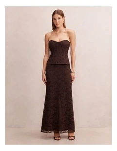 Myla Lace Corset Maxi Dress in Brown