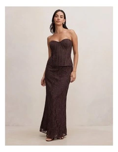 Myla Lace Corset Maxi Dress in Brown