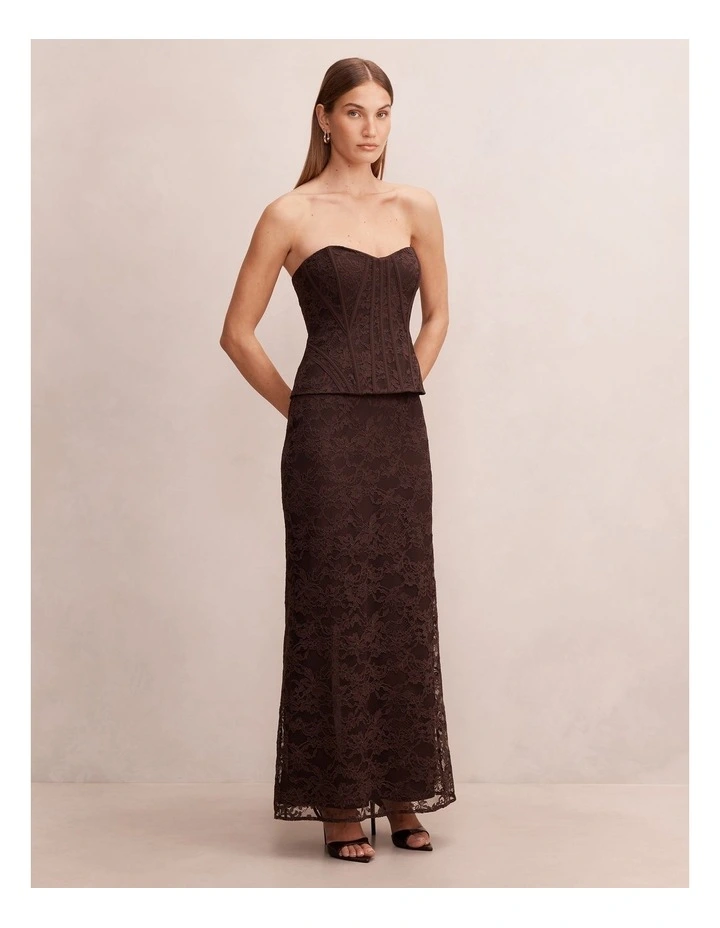 Myla Lace Corset Maxi Dress in Brown image 3
