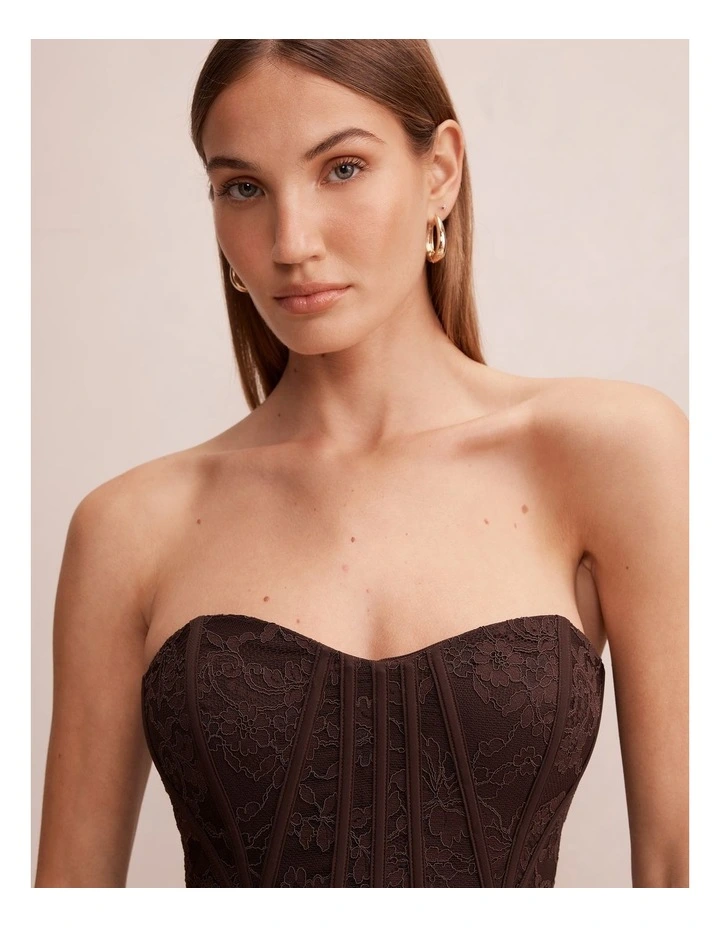 Myla Lace Corset Maxi Dress in Brown image 4