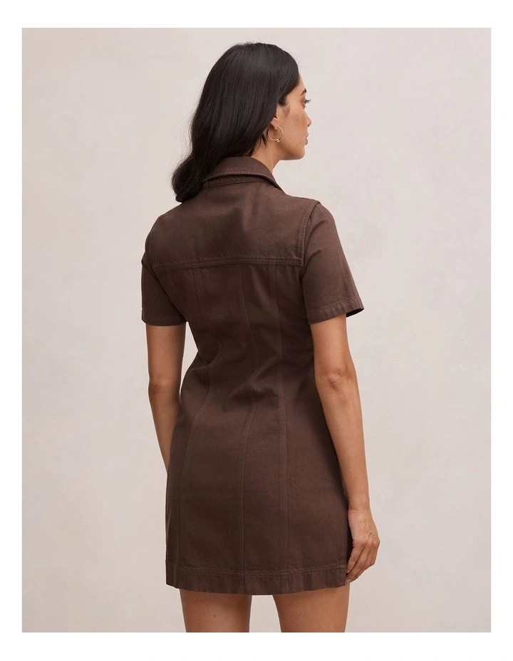 Sophia Mini Denim Shirt Dress in Brown image 2