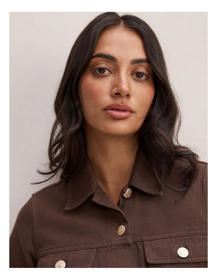 Sophia Mini Denim Shirt Dress in Brown image 4