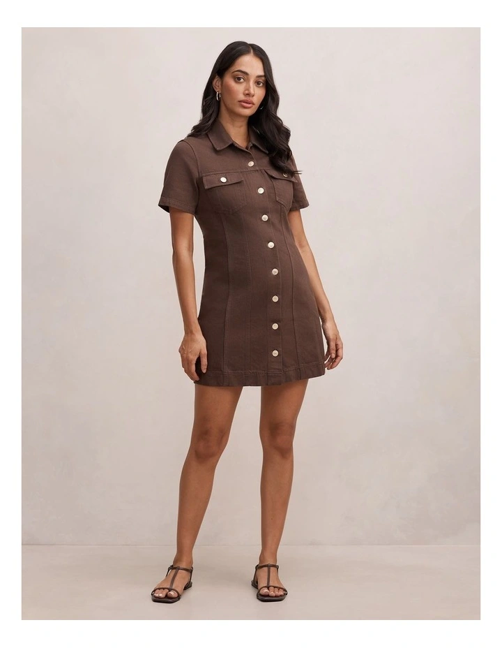 Sophia Mini Denim Shirt Dress in Brown image 5
