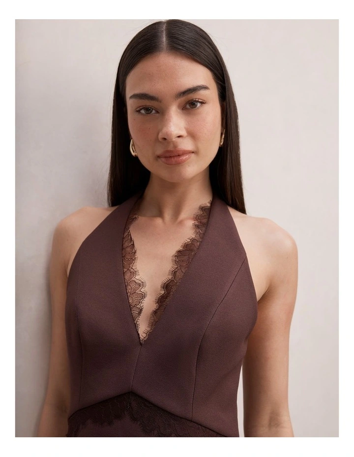 Kobi Lace Halter Neck Mini Dress in Brown image 4