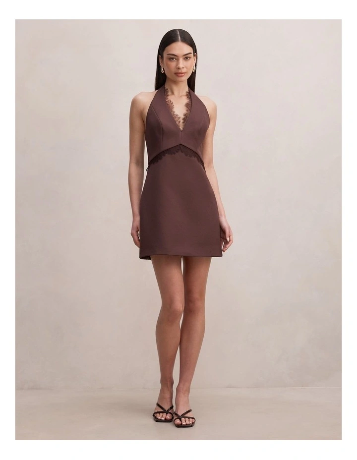 Kobi Lace Halter Neck Mini Dress in Brown image 5