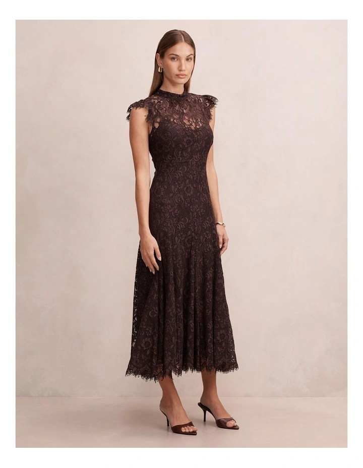 Arielle Lace Midi Dress in Brown image 3