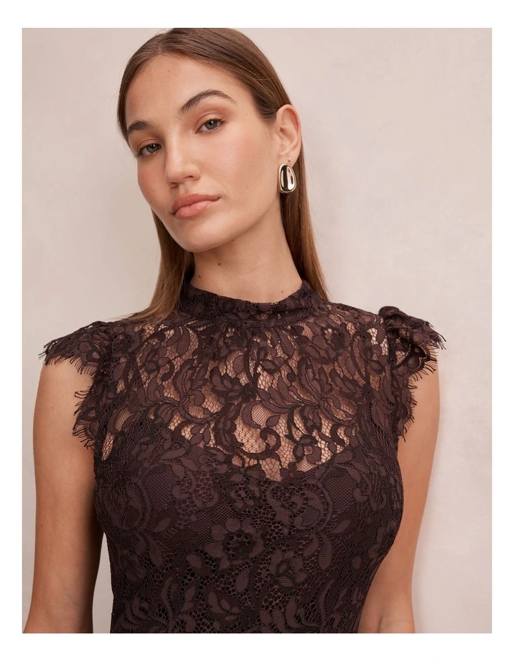 Arielle Lace Midi Dress in Brown image 4