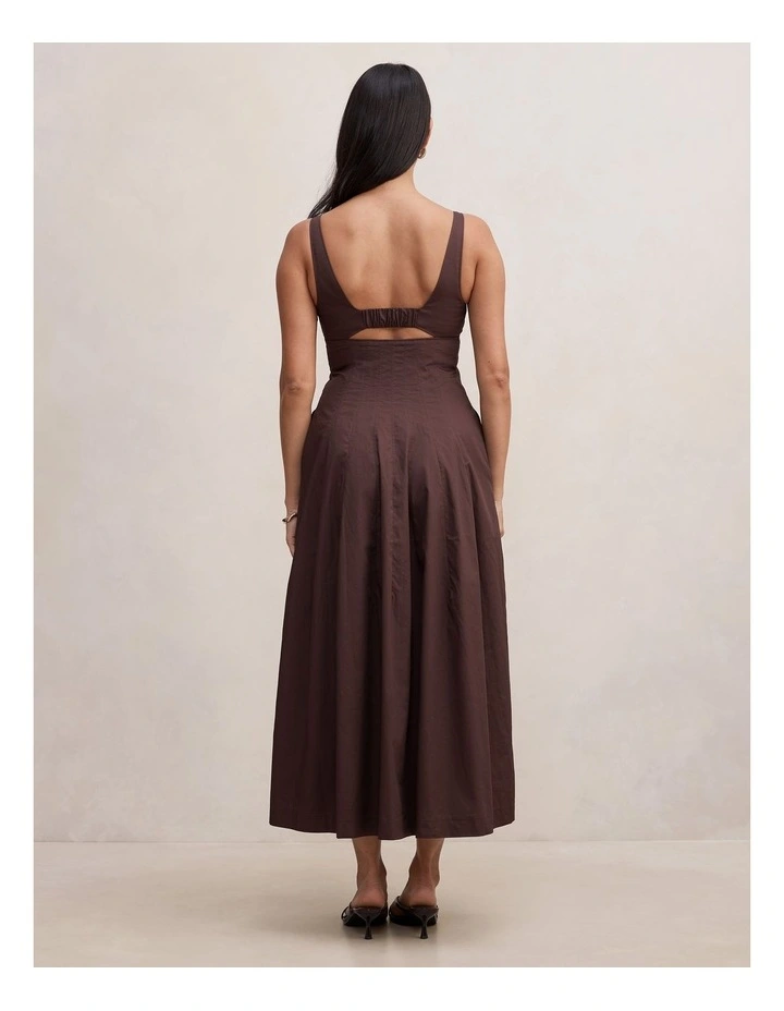 Chessy Seamed Cotton Midi Dress in Brown image 2