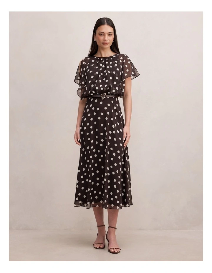 Dalton Flutter Sleeves Midi Dress in Brown image 1