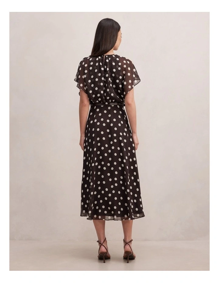 Dalton Flutter Sleeves Midi Dress in Brown image 2