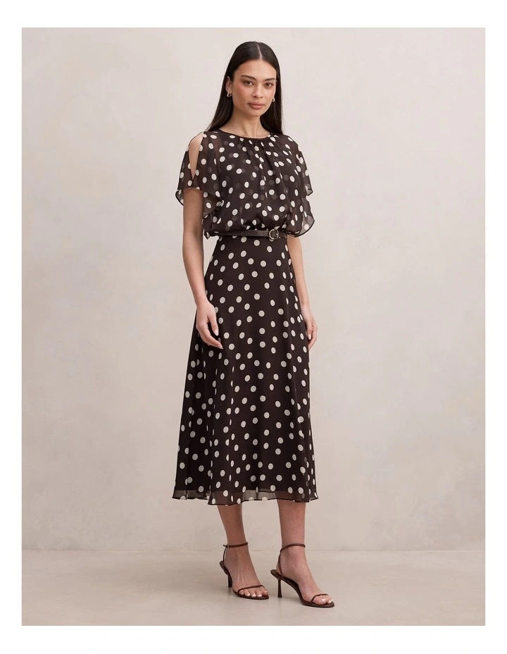 Dalton Flutter Sleeves Midi Dress in Brown image 3