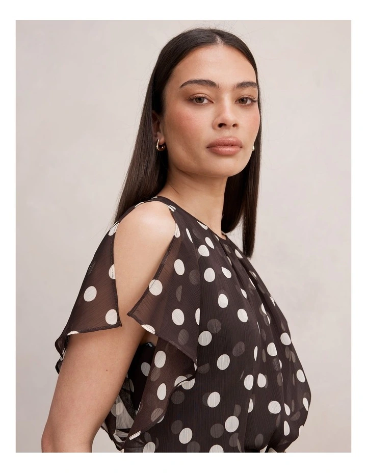 Dalton Flutter Sleeves Midi Dress in Brown image 4