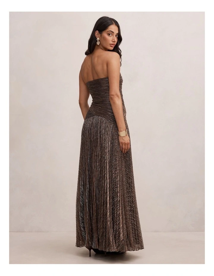 Sofia Strapless Plisse Maxi Dress in Brown image 2