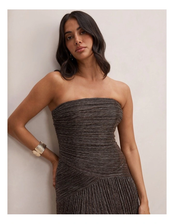 Sofia Strapless Plisse Maxi Dress in Brown image 4