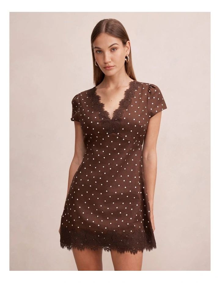 Lexi Short Sleeves Lace Mini Dress in Brown image 1