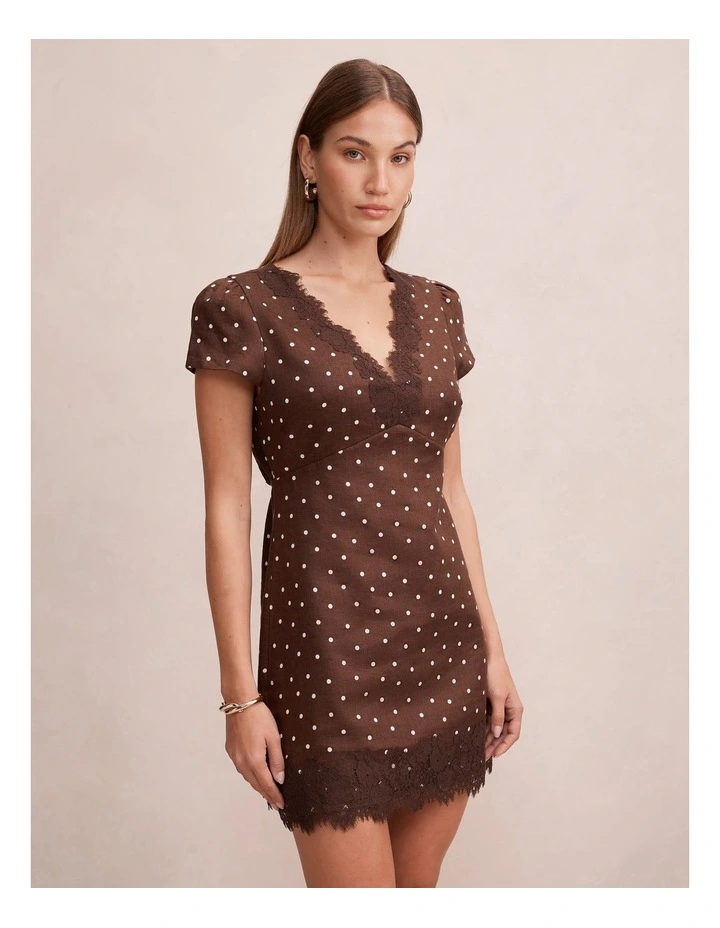 Lexi Short Sleeves Lace Mini Dress in Brown image 3