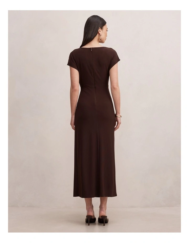Lacie Draped Jersey Midi Dress in Brown image 2