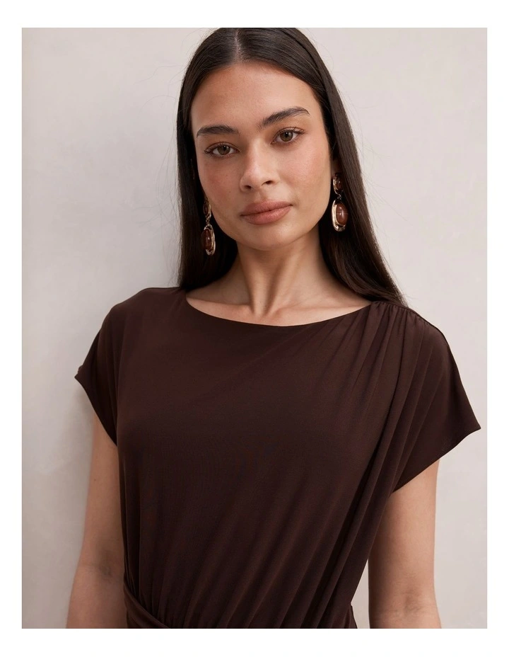 Lacie Draped Jersey Midi Dress in Brown image 4