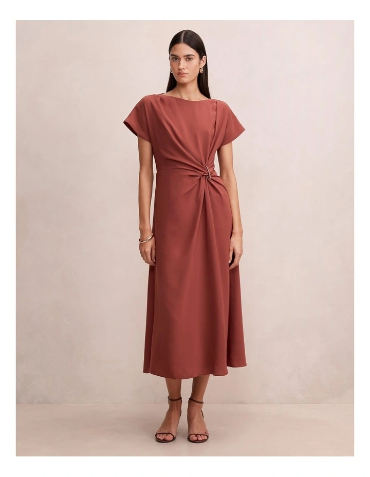 Wren Hardware Detail Midi Dress in Brown image 1