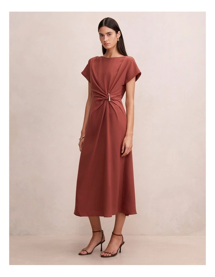 Wren Hardware Detail Midi Dress in Brown image 3