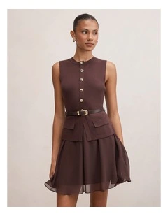 Belle Woven Mix Mini dress in Chocolate