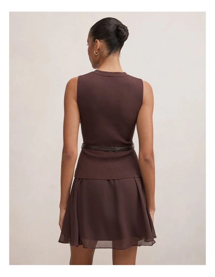 Belle Woven Mix Mini dress in Chocolate image 2
