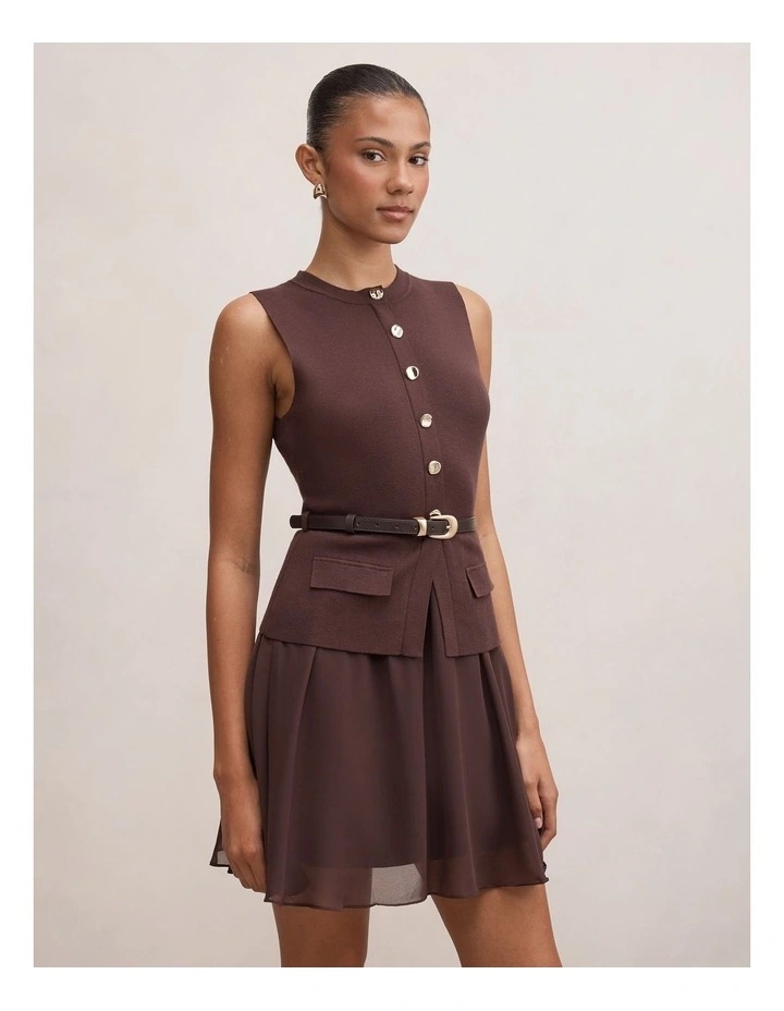 Belle Woven Mix Mini dress in Chocolate image 3