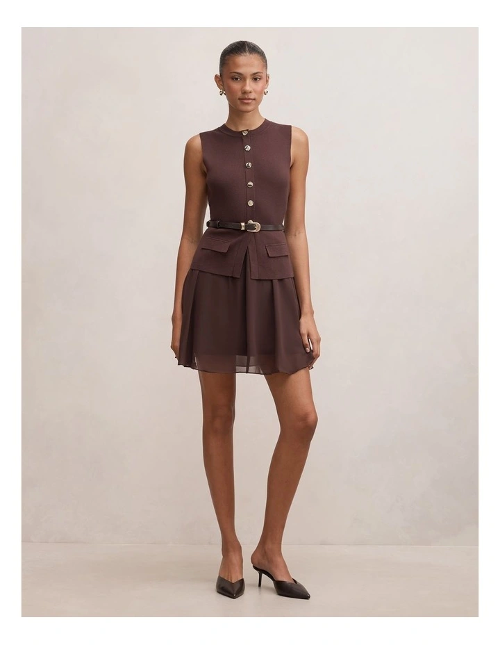 Belle Woven Mix Mini dress in Chocolate image 5