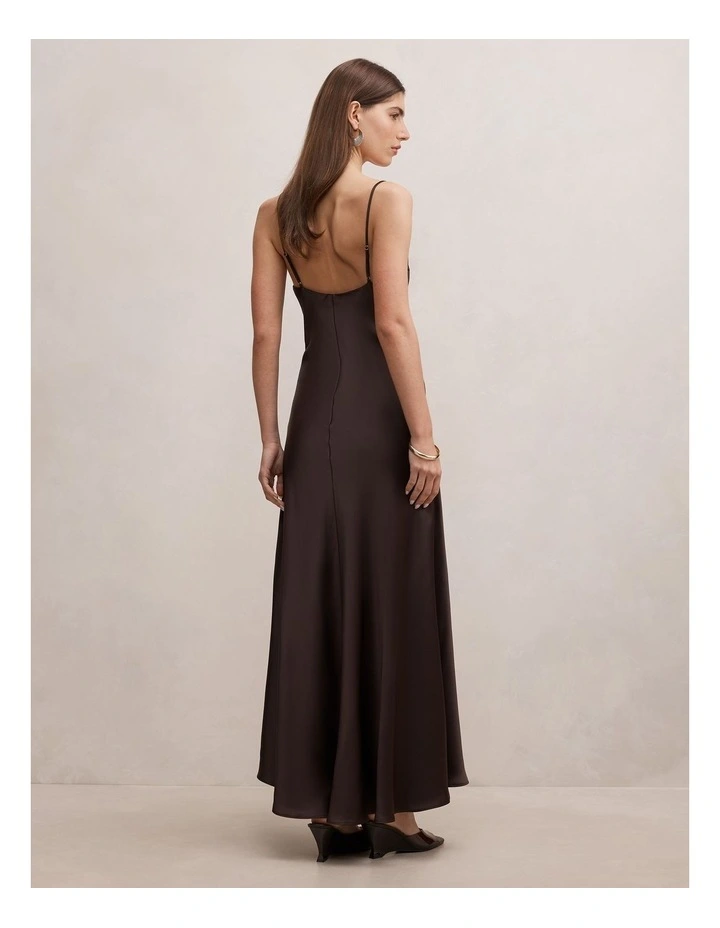 Tilesha Satin Cowl Neck Slip Maxi Dress in Chocolate image 2