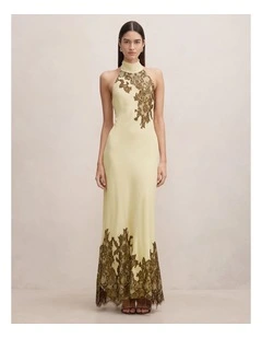 Aurelia Lace Trim Maxi Dress in Yellow