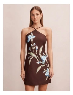 Beau Halter Neck Mini Dress in Brown