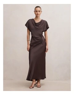 Ada Grown On Sleeves Maxi Dress in Chocolate