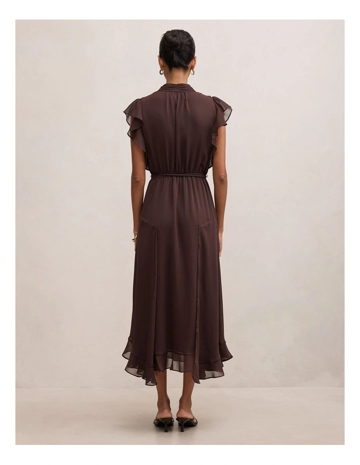 Maxwell Flutter Sleeves Midi Dress in Brown image 2