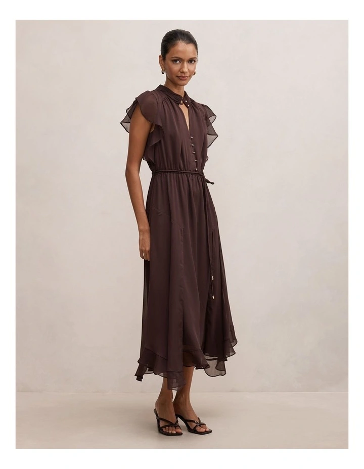Maxwell Flutter Sleeves Midi Dress in Brown image 3