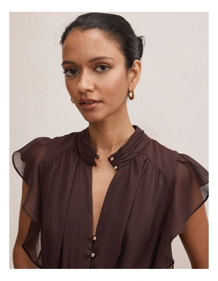 Maxwell Flutter Sleeves Midi Dress in Brown image 4