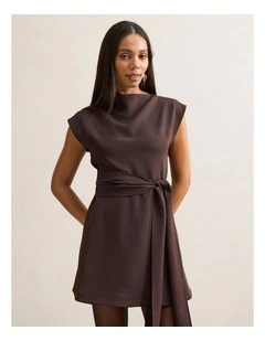 Peony Tie Front Mini Dress in Chocolate
