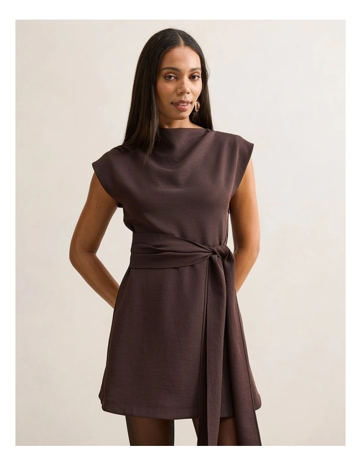 Peony Tie Front Mini Dress in Chocolate image 1