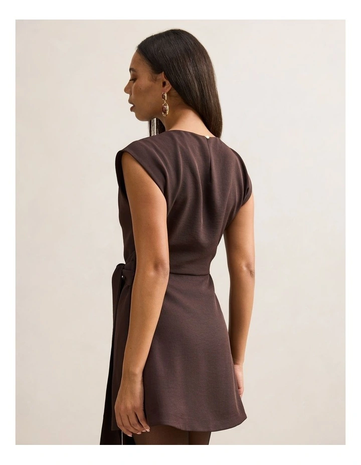 Peony Tie Front Mini Dress in Chocolate image 2