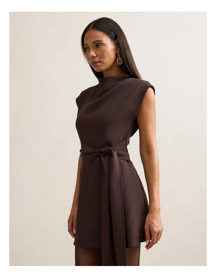 Peony Tie Front Mini Dress in Chocolate image 3