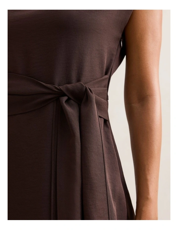 Peony Tie Front Mini Dress in Chocolate image 4
