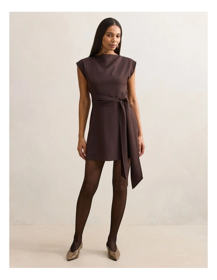 Peony Tie Front Mini Dress in Chocolate image 5