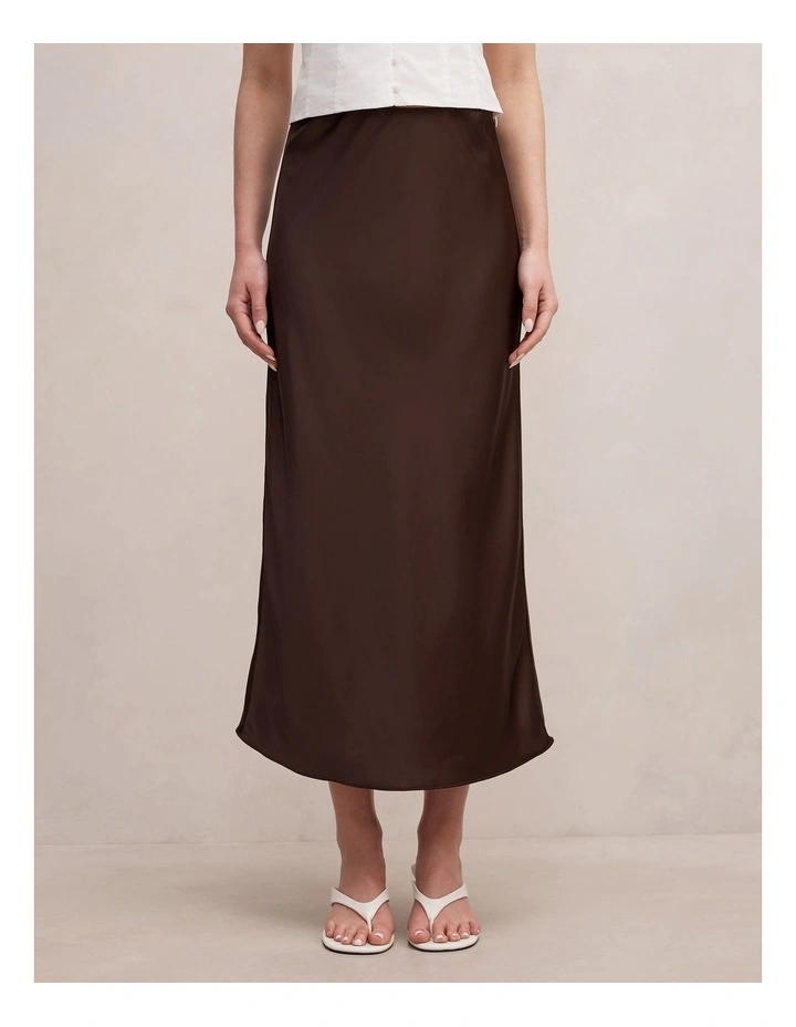 Sally Satin Slip Skirt in Brown image 1