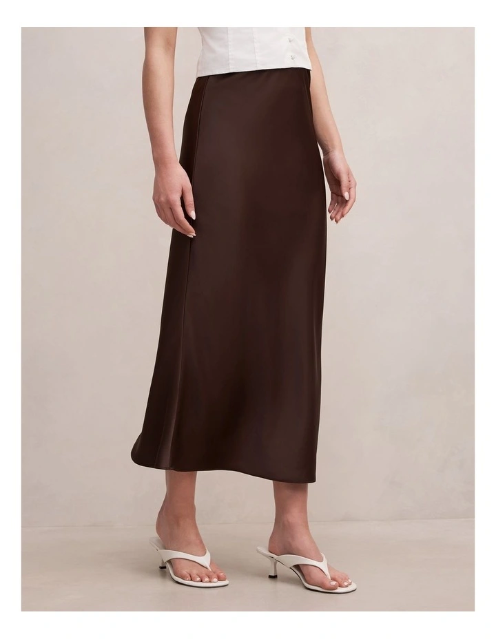 Sally Satin Slip Skirt in Brown image 3