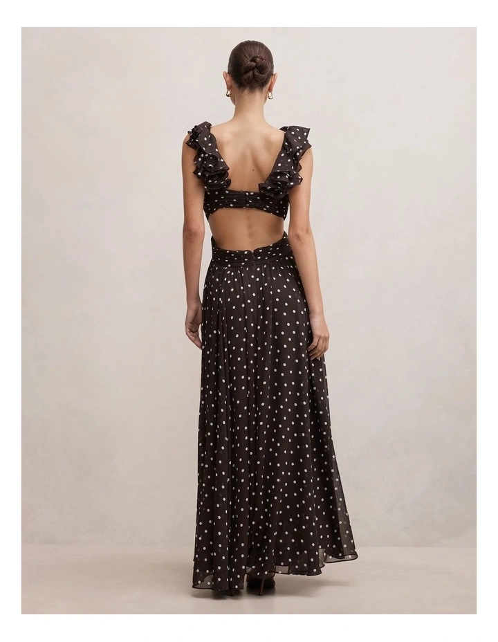 Selena Ruffle Shoulder Maxi Dress in Brown image 2