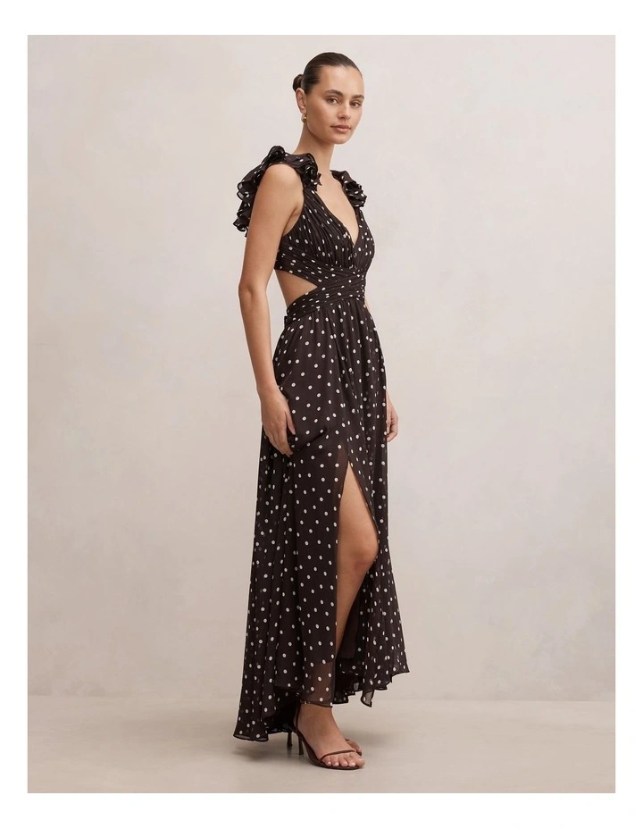 Selena Ruffle Shoulder Maxi Dress in Brown image 3
