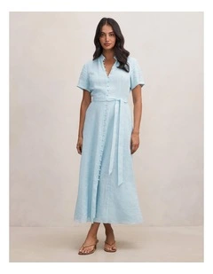 Therese Short Sleeves Midi Dress in Blue
